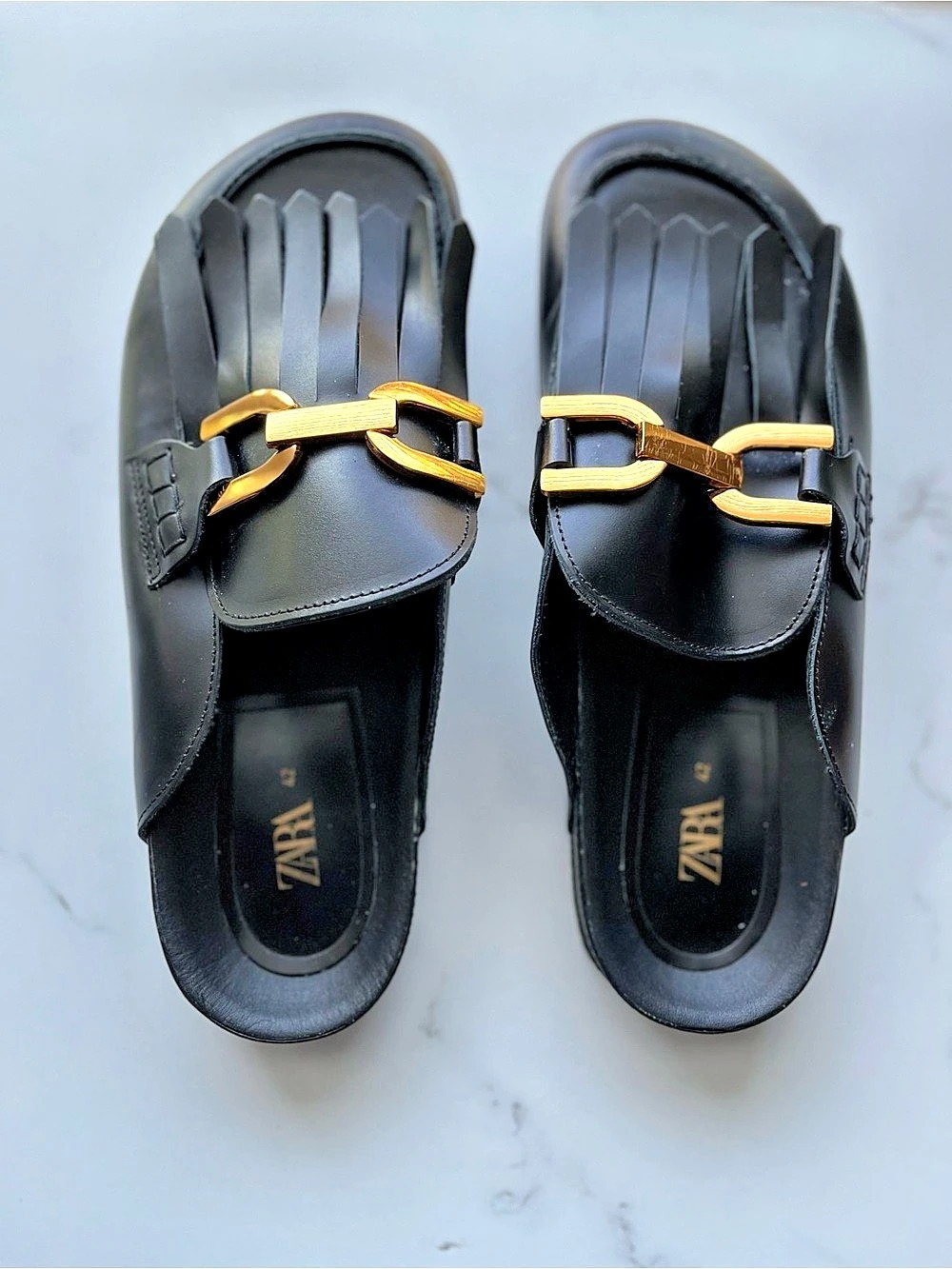 ZARA Black Buckle Mules US 11/EU 42 Like New